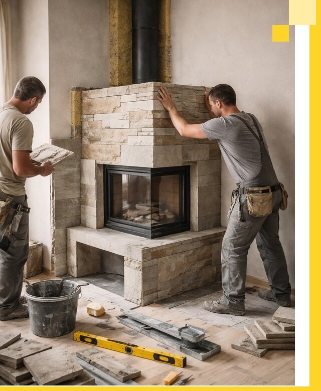 Угловые камины под ключ проект, монтаж и отделка в Перми