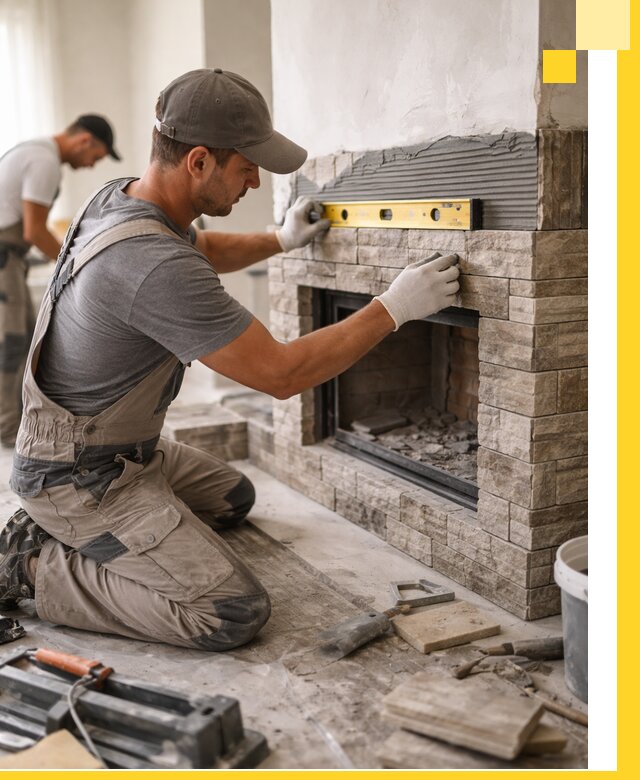 Облицовка каминов в Перми, монтаж и отделка натуральным камнем