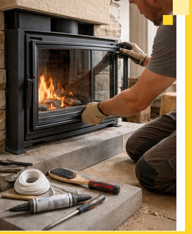 Производство, монтаж и доставка каминов со стеклом в Перми