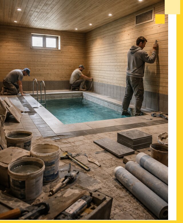 Строительство бани с бассейном и сауной под ключ в Перми