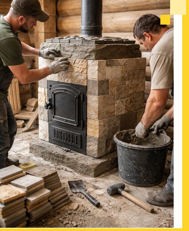 Облицовка банной печи под ключ в Перми: камень и плитка