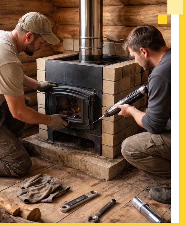 Монтаж и установка печи в бане под ключ с гарантией в Перми