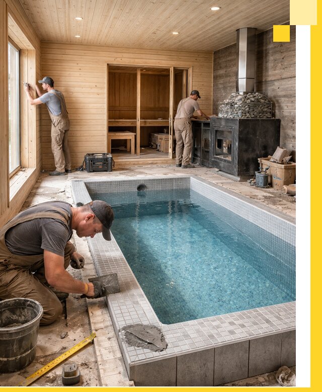 Проект бани с бассейном и сауной в Перми под ключ