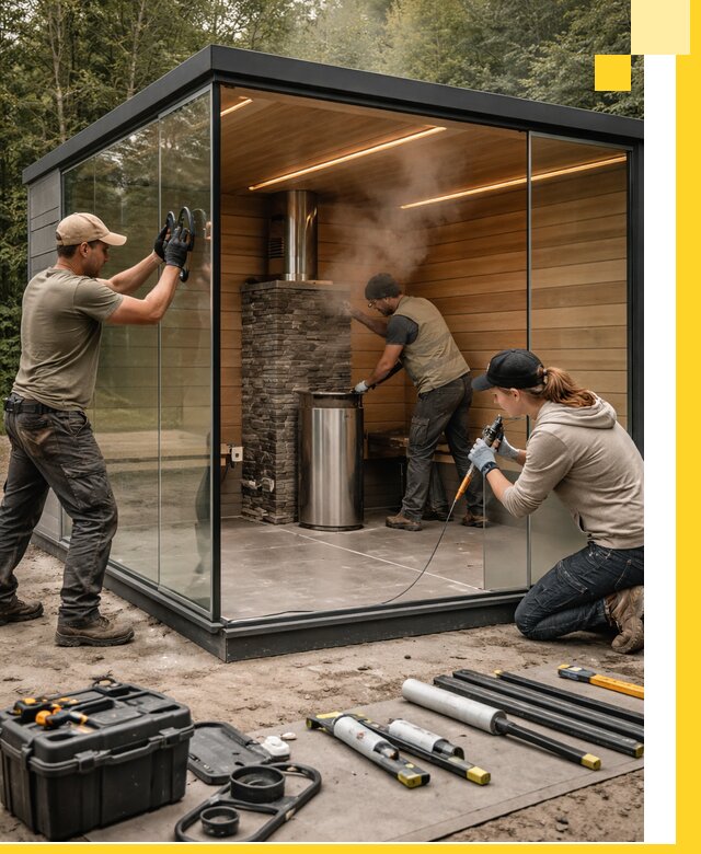 Проектирование и строительство стеклянных бань в Перми