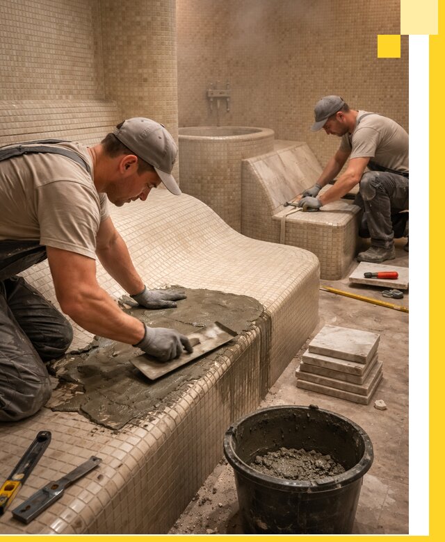 Лежаки для хамама под ключ в Перми, проект и монтаж