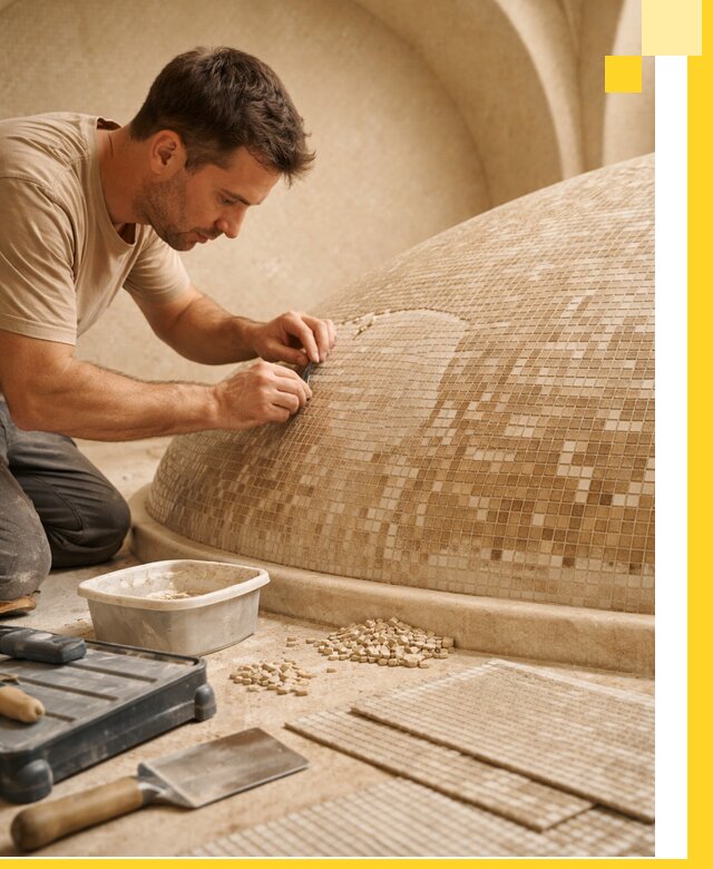 Профессиональная укладка мозаики для хамама под ключ в Перми